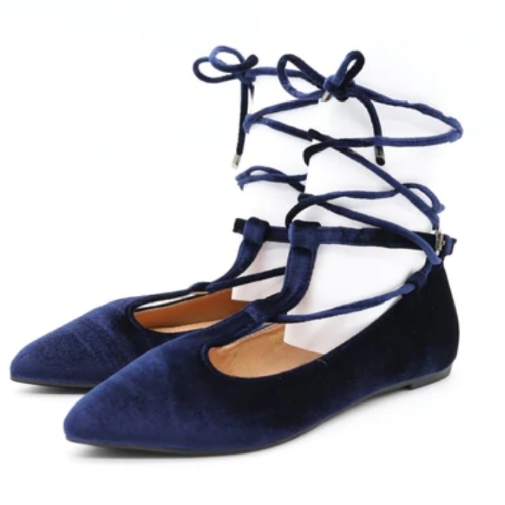 Yoki Urban-80 Navy Blue Velvet Flat